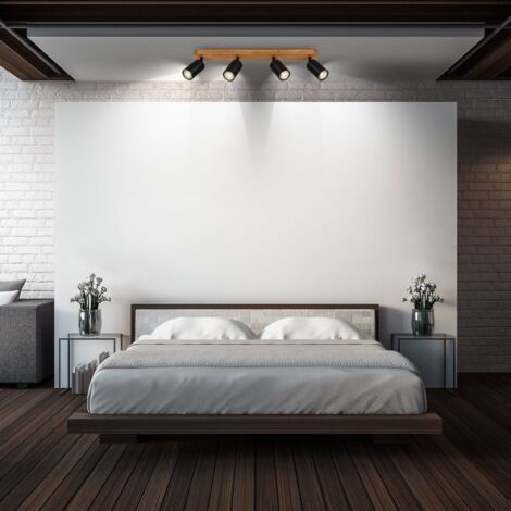 B.K.Licht Lampe de plafond, orientable, on/off via interrupteur mural, métal-bois, 55 x 6 x 8,5 cm