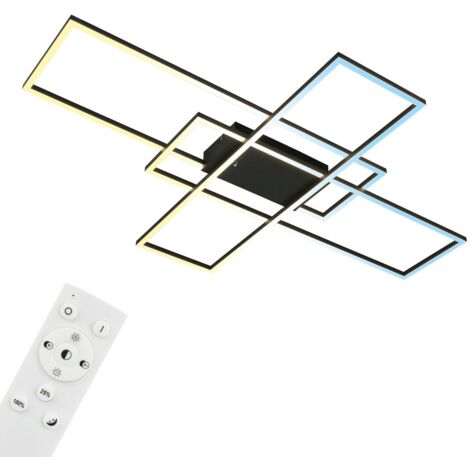 Plafonnier LED puissant Moderne carré, 46W 6600lm, Avec télécommande pour régler la couleur de la lumière, dimmable, lustre noir pour le salon, Chambre, 104x71x10cm