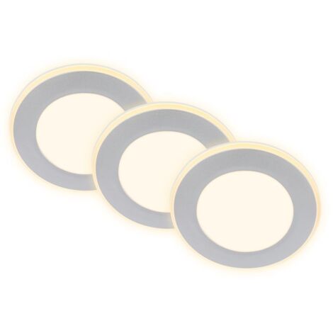 Briloner Gima Set de 3 spots LED encastrables 230V, IP20, fonction veilleuse, surfaces et anneaux commutables séparément, fonction mémoire, lumière blanc chaud, chrome mat, Ø9,3x3cm