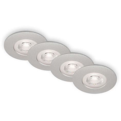 Set 4 spots LED encastrables modernes chromé mat Ø90mm, 5W 480lm 3000K blanc chaud, IP44, ultra plat 25mm, dimmable 3 niveaux, spéciales salle de bain