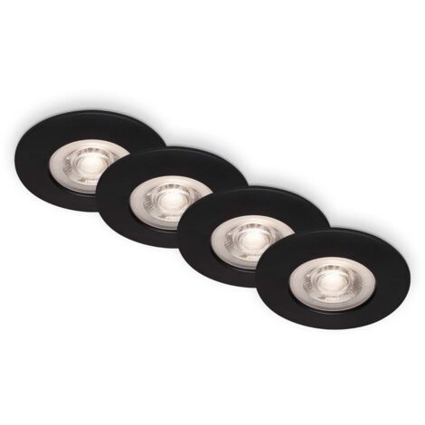 Set 4 spots LED encastrables modernes noir Ø90mm, 5W 480lm 3000K blanc chaud, IP44, ultra plat 25mm, dimmable 3 niveaux, spéciales salle de bain