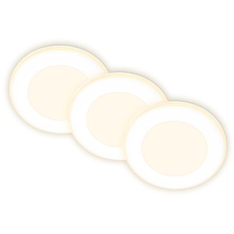 Briloner Gima Set de 3 spots LED encastrables 230V, fonction veilleuse, surfaces et anneaux commutables séparément, fonction mémoire, lumière blanche chaude, blanc, Ø9,3 x 3 cm