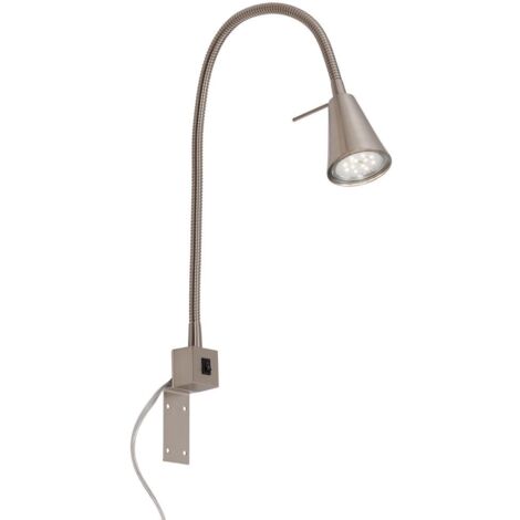 Lampe de chevet LED 1-flamme, 4,7W 350lm Blanc chaud 3000K, 403x217mm Nickel mat avec interrupteur et bras flexible - Briloner