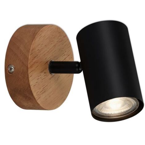 Spot mural vintage BRILONER LEUCHTEN MURITZ, 35 W, IP20, noir, métal-bois, incl., 1x GU10, Ø 9 cm