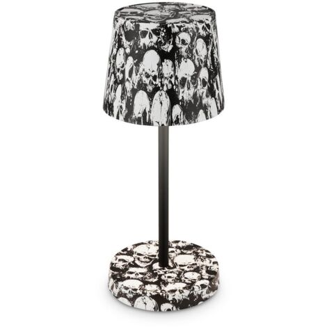 Lampe a poser LED sans fil 2.6W 10.5x26cm Cylindrique 150lm 3000K Blanc chaud IP44 Tactile dimmable Motif skulls Lampe de chevet Salon chambre exterieur