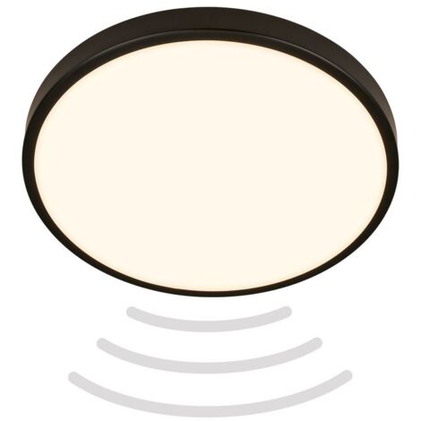 Briloner Chet Lampe de plafond LED avec détecteur de mouvement IP54, détecteur de mouvement, protection contre les éclaboussures et la poussière, portée 3m, détection 95 degrés, noir, Ø29 x 6,5 cm