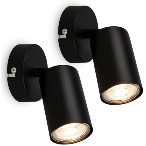 Briloner TIB Lot de 2 spots LED muraux, orientables, sans ampoule GU10, noir, Ø8x15,5 cm
