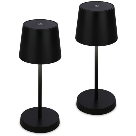 Lot de 2 lampes a poser LED rechargeables 2.6W 10.5x26cm Cylindriques 150lm 3000K Blanc chaud IP44 Tactiles dimmables Noir Lampes de table Salon chambre balcon