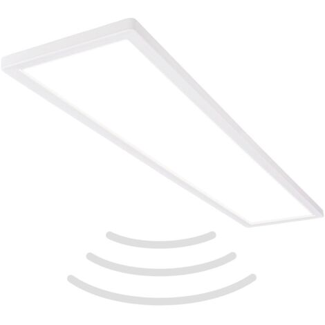 Panneau LED ultra-plat avec backlight et détecteur de mouvement, 36W 4800lm IP44, 980x200mm Blanc neutre 4000K, plafond salle de bain couloir garage