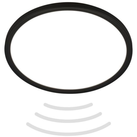 BRILONER SLIM Plafonnier LED avec détecteur de mouvement ultraplat rond IP44 Ø290mm 18W 2400lm 4000K lumière blanc neutre Noir lampe plafond salle de bain couloir garage
