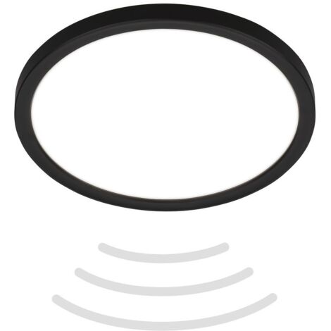 BRILONER SLIM Plafonnier LED avec détecteur de mouvement ultraplat rond IP44 Ø240mm 16W 1900lm 4000K lumière blanc neutre Noir lampe plafond salle de bain couloir garage