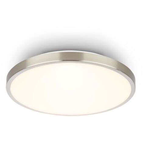 BRILONER Competo Plafonnier LED décoratif 240mm rond 10W 1200lm 3000K lumière blanche chaude nickel mat lampe plafond salon chambre cuisine couloir