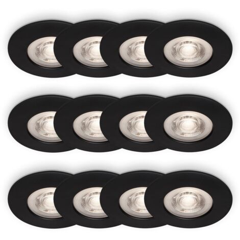 BRILONER Lot de 12 spots LED encastrables IP44 noir mat Ø9cm avec LED 4,9W 480lm 3000K lumière blanc chaud design moderne pour salle de bain cuisine salon couloir
