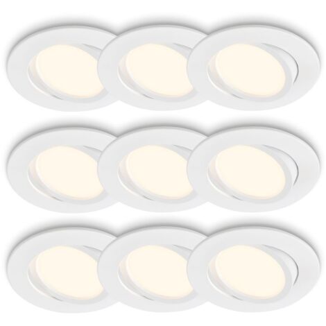 BRILONER Lot de 9 spots LED encastrables orientables blanc Ø8cm avec ampoules GU10 4,7W 400lm IP23 3000K lumière blanc chaud design moderne pour salon cuisine couloir