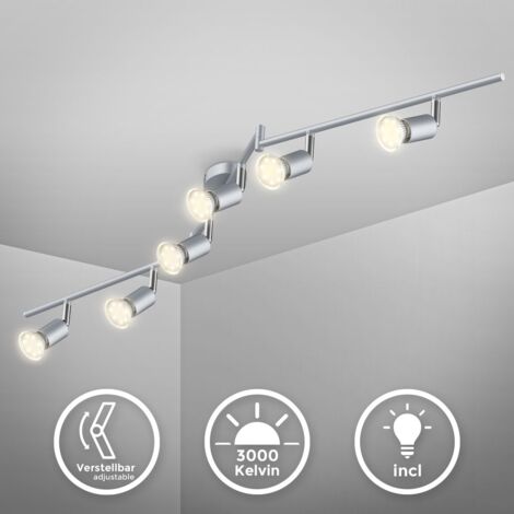 B.K.Licht plafonnier 2 spots LED orientables, 2 ampoules LED 3W GU10  fournies, 250lm par spot, blanc chaud 3000K, éclairage intérieur plafond LED  cuisine chambre salon : : Luminaires et Éclairage