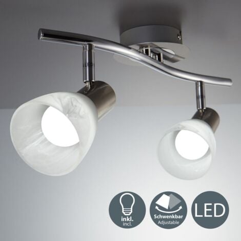Plafonnier LED spots en verre luminaire salon orientable E14 métal verre éclairage plafond 2 spots