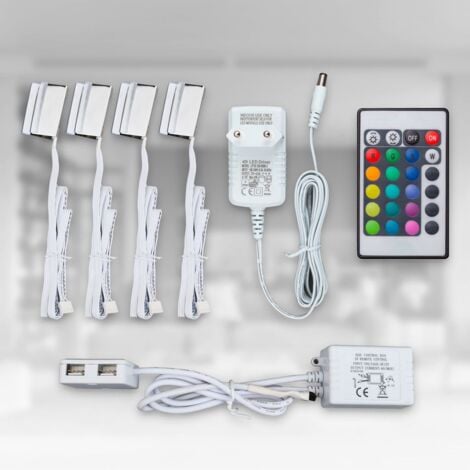 B.K.Licht éclairage vitrine LED, éclairage LED amoire placard, lot de 4 pinces LED, avec télécommande, 4 programmes, 16 couleurs au choix