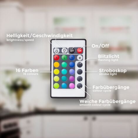 B.K.Licht éclairage vitrine LED, éclairage LED amoire placard, lot de 4 pinces LED, avec télécommande, 4 programmes, 16 couleurs au choix