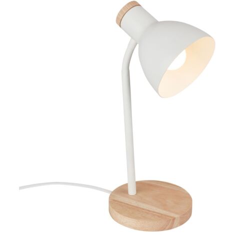 Briloner PREP lampe de table design blanc bois Ø14 cm 39.5 cm E14 max 10 W avec interrupteur sur câble métal lampe bureau chambre salon
