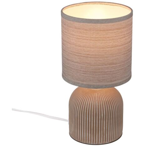 Briloner Ino lampe de table, abat-jour en tissu, interrupteur à câble, pied en céramique, brun, Ø15 x 28 cm