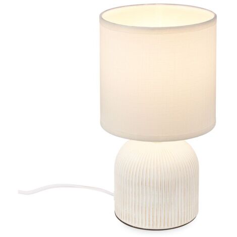 Briloner Ino lampe de table, abat-jour en tissu, interrupteur à câble, pied en céramique, blanc, Ø15 x 28 cm