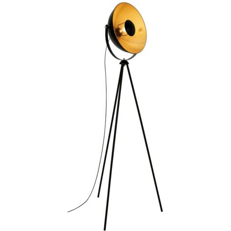 BRILONER Lampadaire retro design trépied noir or 58x34.5x160 cm forme conique E27 max 60 W avec interrupteur au pied métal lampe salon chambre