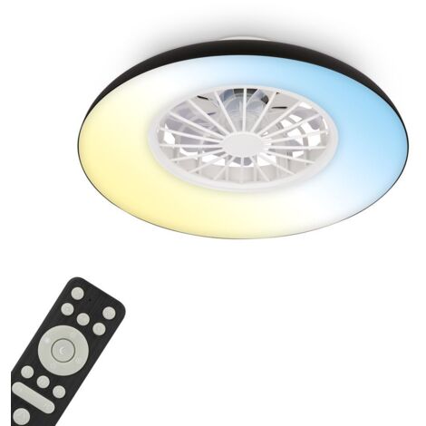 Briloner Ventilateur de plafond avec télécommande Ø48,5cm rond 24W 2600lm 3000K-6500K blanc chaud à blanc lumière du jour moteur DC blanc - Plafonnier chambre salon