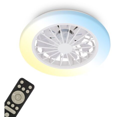 Briloner Ventilateur de plafond avec télécommande Ø38cm rond 24W 2600lm 3000K-6500K blanc chaud à blanc lumière du jour moteur DC blanc - Plafonnier chambre salon couloir