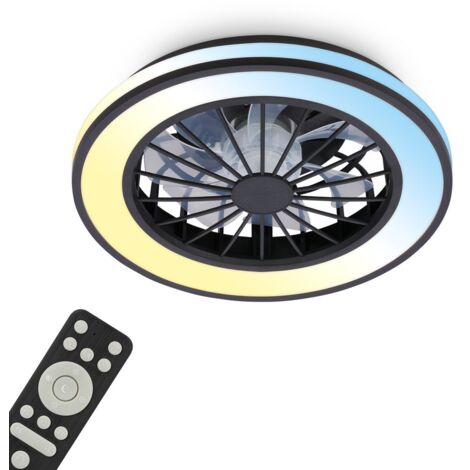 Briloner Ventilateur de plafond avec télécommande Ø38cm rond 24W 2600lm 3000K-6500K blanc chaud à blanc lumière du jour moteur DC blanc - Plafonnier chambre salon couloir