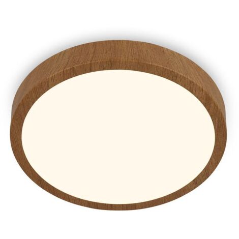 BRILONER -Plafonnier LED, plafonnier en bois, lumière blanche chaude, plafonnier apparent, aspect bois, Ø280x40 mm, Wood-coloured