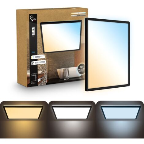 Panneau LED de Salle de bain, noir, carré, 42x42cm 22W 3000lm, IP44, Blanc chaud à blanc lumière du jour 2700K - 6500K, Plafonnier LED sdb, salon et cuisine
