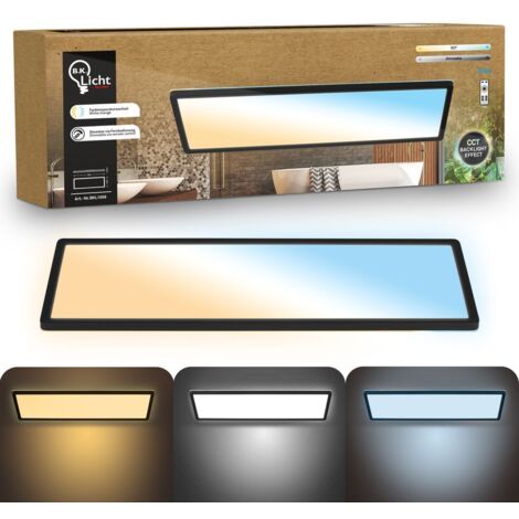 Panneau LED de Salle de bain, noir, rectangulaire, 58x20cm 22W 3000lm, IP44, Blanc chaud à blanc lumière du jour 2700K - 6500K, Plafonnier LED sdb, salon et cuisine