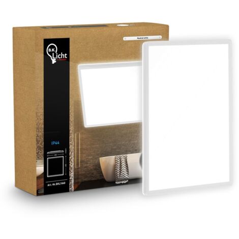Panneau LED de Salle de bain, blanc, carré, 42x42cm 22W 3000lm, IP44, Lumière blanche neutre 4000K, Plafonnier LED sdb, salon et cuisine