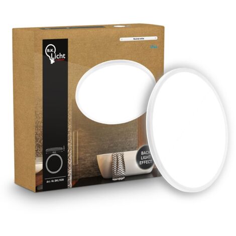 Panneau LED de Salle de bain, blanc, rond, Ø24cm 16W 1900lm, IP44, Lumière blanche neutre 4000K, Plafonnier LED sdb, salon et cuisine