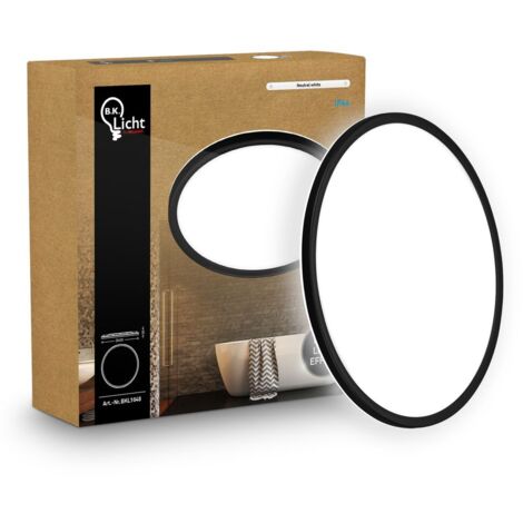 Panneau LED de Salle de bain, noir, rond, Ø42cm 22W 3000lm, IP44, Lumière blanche neutre 4000K, Plafonnier LED sdb, salon et cuisine