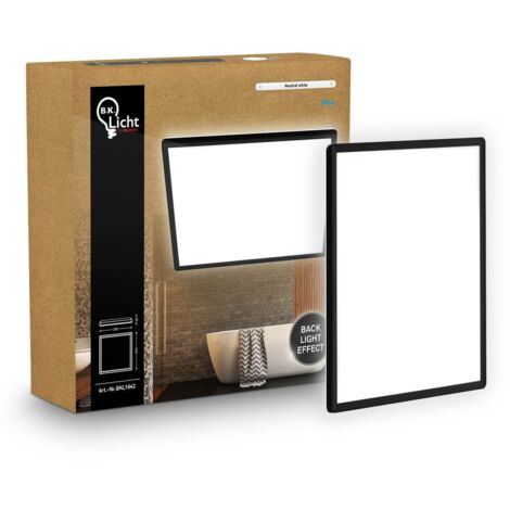 Panneau LED de Salle de bain, noir, carré, 24x24cm 16W 1900lm, IP44, Lumière blanche neutre 4000K, Plafonnier LED sdb, salon et cuisine