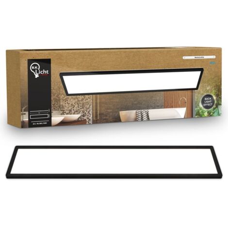 Panneau LED de Salle de bain, noir, rectangulaire, 98x20cm 36W 4800lm, IP44, Lumière blanche neutre 4000K, Plafonnier LED sdb, salon et cuisine