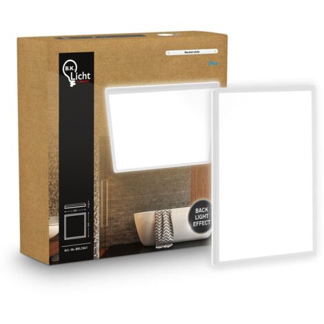 Panneau LED de Salle de bain, blanc, carré, 24x24cm 16W 1900lm, IP44, Lumière blanche neutre 4000K, Plafonnier LED sdb, salon et cuisine