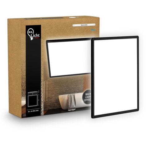 Panneau LED de Salle de bain, noir, carré, 29x29cm 18W 2400lm, IP44, Lumière blanche neutre 4000K, Plafonnier LED sdb, salon et cuisine