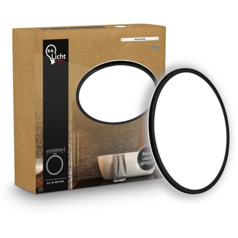 Panneau LED de Salle de bain, noir, rond, Ø24cm 16W 1900lm, IP44, Lumière blanche neutre 4000K, Plafonnier LED sdb, salon et cuisine