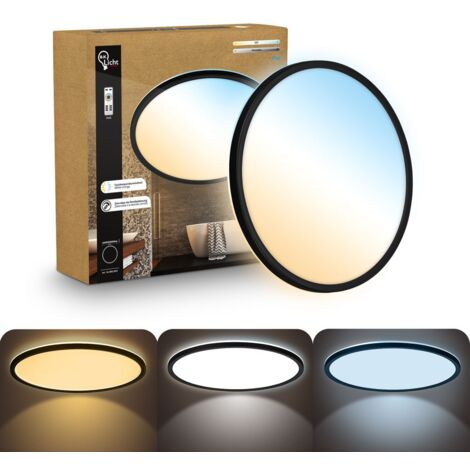 Panneau LED de Salle de bain, noir, rond, Ø42cm 22W 3000lm, IP44, Blanc chaud à blanc lumière du jour 2700K - 6500K, Plafonnier LED sdb, salon et cuisine