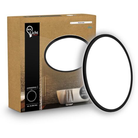Panneau LED de Salle de bain, noir, rond, Ø29cm 18W 2400lm, IP44, Lumière blanche neutre 4000K, Plafonnier LED sdb, salon et cuisine