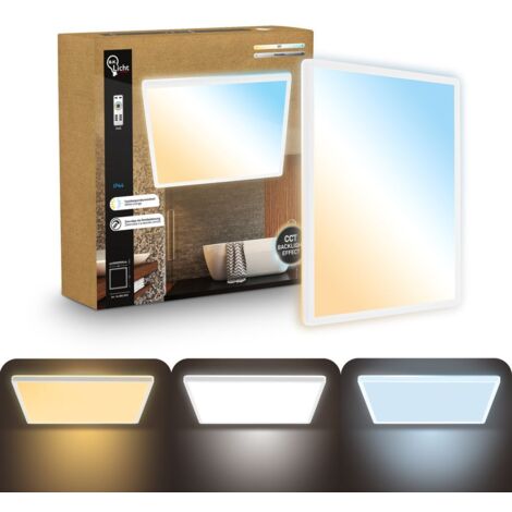 Panneau LED de Salle de bain, blanc, carré, 42x42cm 22W 3000lm, IP44, Blanc chaud à blanc lumière du jour 2700K - 6500K, Plafonnier LED sdb, salon et cuisine