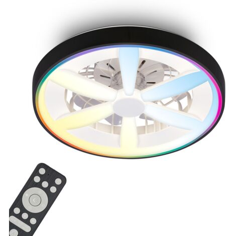 Briloner Plafonnier ventilateur télécommande Ø48cm rond 48,5W 6400lm 2700K-6500K blanc chaud à blanc lumière du jour RGBIC moteur DC noir - Plafonnier chambre couloir (1/5)