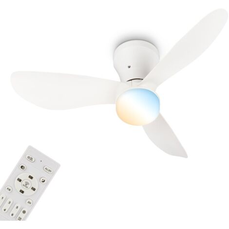 Briloner Ventilateur de plafond télécommande Ø78x26cm 15W 2050lm 3000K-6500K blanc chaud à blanc lumière du jour moteur DC blanc - Ventilateur lampe chambre salon