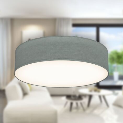 B.K.Licht Plafonnier textile avec abat-jour Ø380mm rond 2xE27 max 40W lumière blanche chaude gris lampe plafond salon chambre bureau couloir