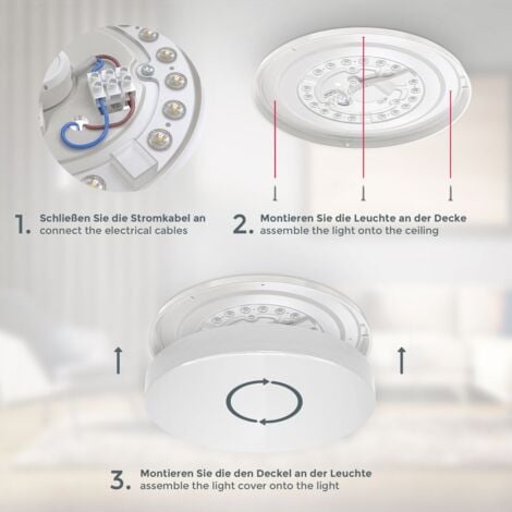 B.K.Licht plafonnier LED spéciale sdb, Ø28,8cm, protection contre les projections d’eau IP44, platine LED 12W intégrée, 1200lm, lumière blanche neutre 4000K