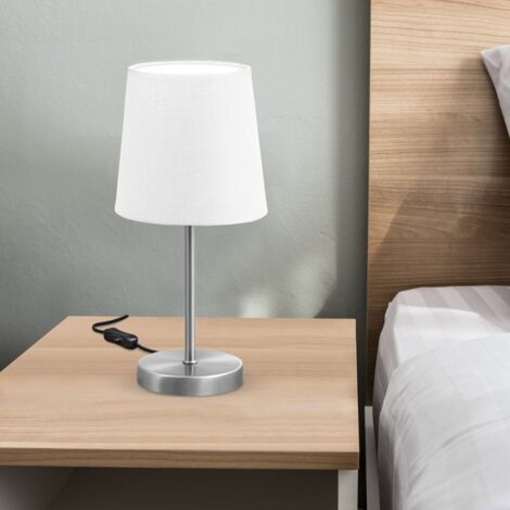 Lampe de chevet avec interrupteur à fil, douille E14, abat-jour en tissu, lampe de bureau, lampe de table, lampe de chevet, lampe chevet, lampe à poser, 31x10cm, blanc