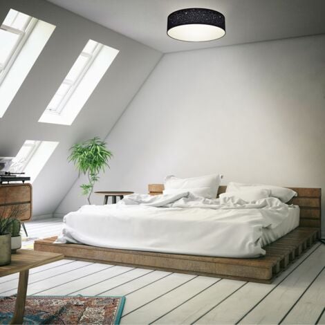 B.K.Licht plafonnier tissu noir avec décor étoile, éclairage plafond chambre, salon, salle à manger, 2 douilles E27 pour ampoules de 40W max, Ø38cm