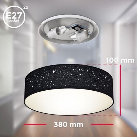 B.K.Licht plafonnier tissu noir avec décor étoile, éclairage plafond chambre, salon, salle à manger, 2 douilles E27 pour ampoules de 40W max, Ø38cm